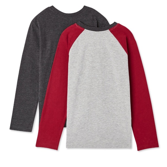 2-Pack Boys Long-Sleeve T-Shirts - Red & Light Grey Raglan Sleeve - Dark Grey - Picture 2 of 8